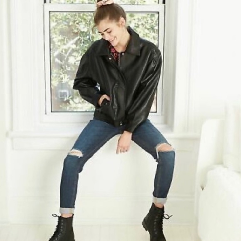 - Women's Faux Leather Bomber Jacket - Wild …